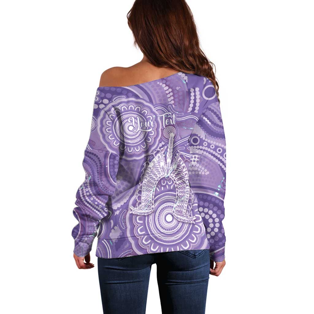 50 Years Deadly NAIDOC Week 2026 Personalised Off Shoulder Sweater Dhari Purple Indigenous Art