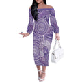50 Years Deadly NAIDOC Week 2026 Personalised Off The Shoulder Long Sleeve Dress Dhari Purple Indigenous Art