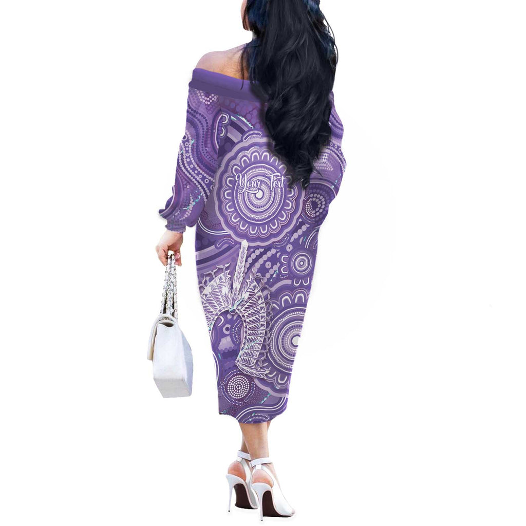 50 Years Deadly NAIDOC Week 2026 Personalised Off The Shoulder Long Sleeve Dress Dhari Purple Indigenous Art