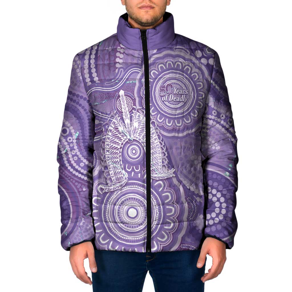 50 Years Deadly NAIDOC Week 2026 Personalised Padded Jacket Dhari Purple Indigenous Art