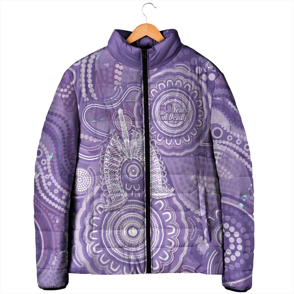 50 Years Deadly NAIDOC Week 2026 Personalised Padded Jacket Dhari Purple Indigenous Art