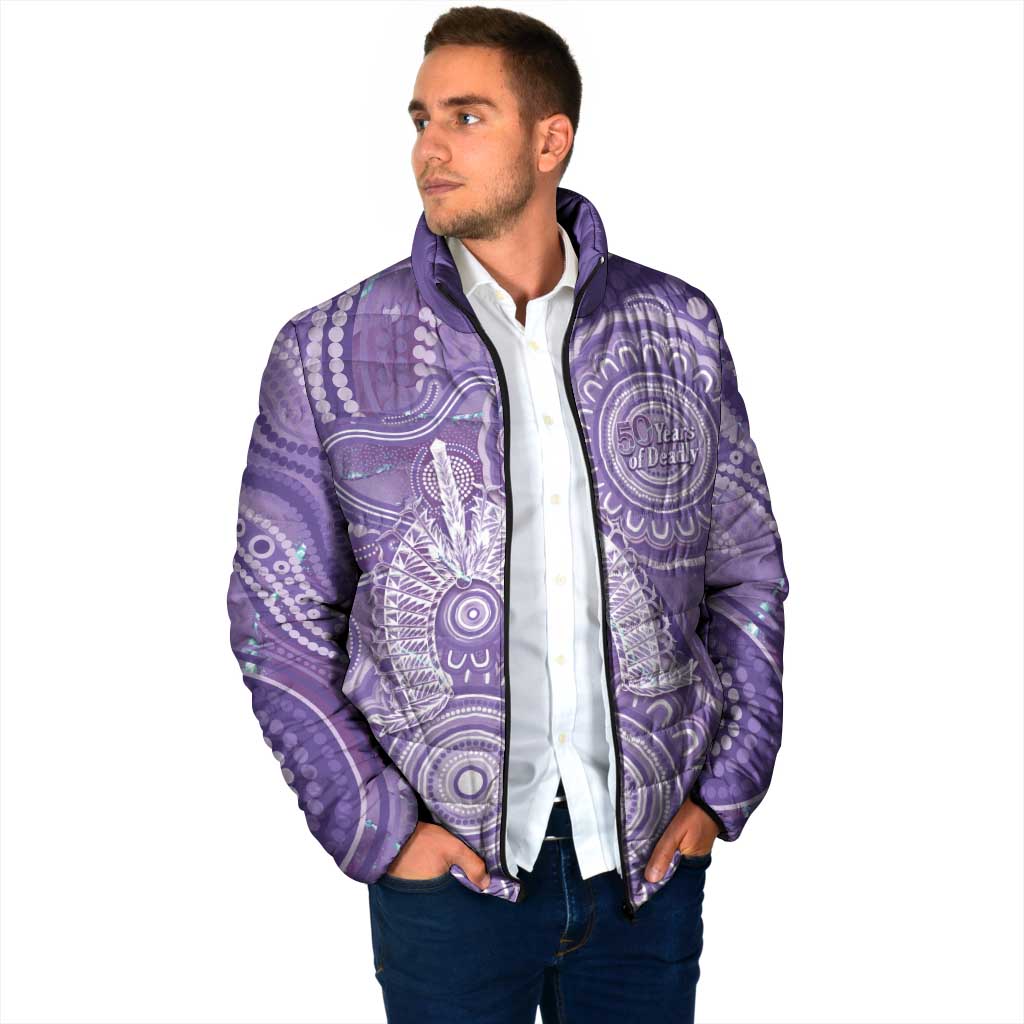 50 Years Deadly NAIDOC Week 2026 Personalised Padded Jacket Dhari Purple Indigenous Art
