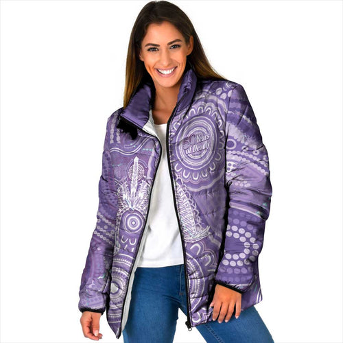 50 Years Deadly NAIDOC Week 2026 Personalised Padded Jacket Dhari Purple Indigenous Art