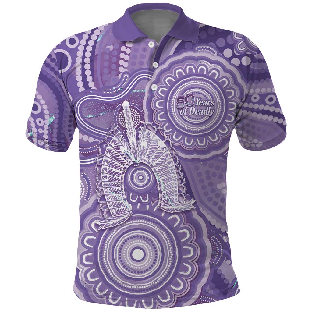 50 Years Deadly NAIDOC Week 2026 Personalised Polo Shirt Dhari Purple Indigenous Art