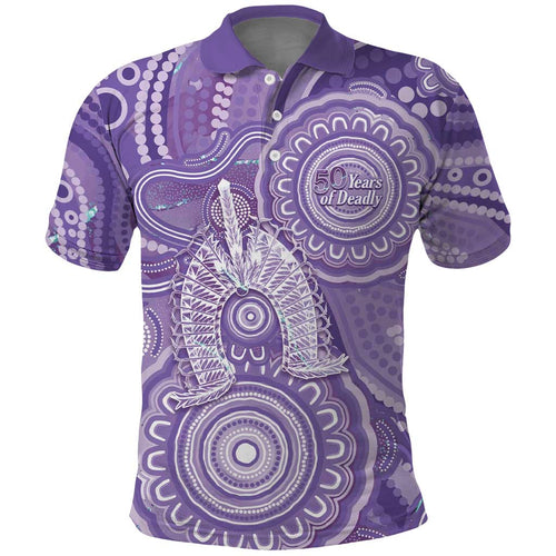 50 Years Deadly NAIDOC Week 2026 Personalised Polo Shirt Dhari Purple Indigenous Art