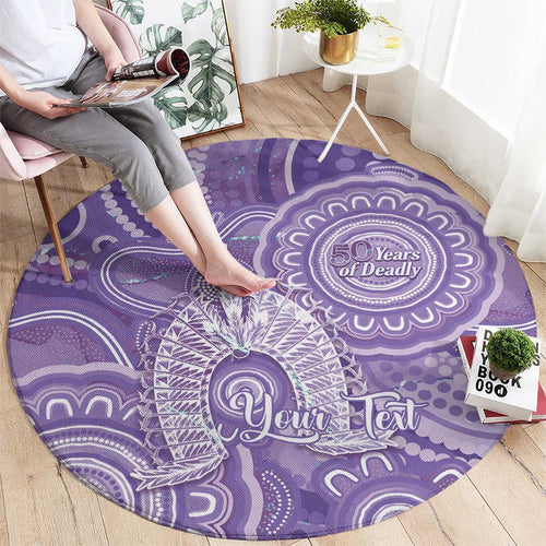50 Years Deadly NAIDOC Week 2026 Personalised Round Carpet Dhari Purple Indigenous Art