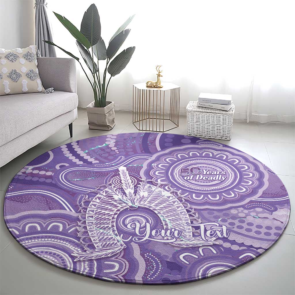 50 Years Deadly NAIDOC Week 2026 Personalised Round Carpet Dhari Purple Indigenous Art