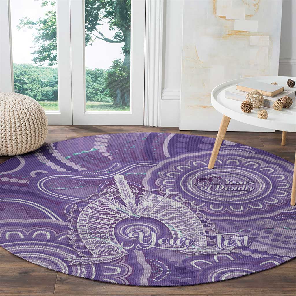 50 Years Deadly NAIDOC Week 2026 Personalised Round Carpet Dhari Purple Indigenous Art