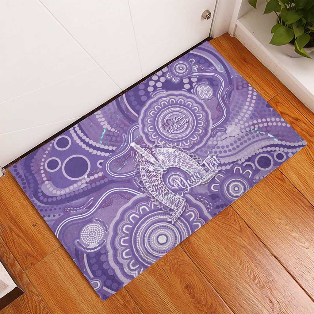 50 Years Deadly NAIDOC Week 2026 Personalised Rubber Doormat Dhari Purple Indigenous Art