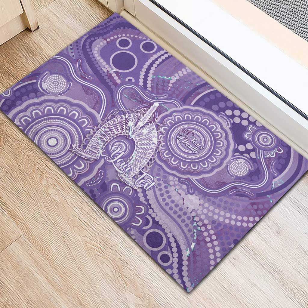 50 Years Deadly NAIDOC Week 2026 Personalised Rubber Doormat Dhari Purple Indigenous Art