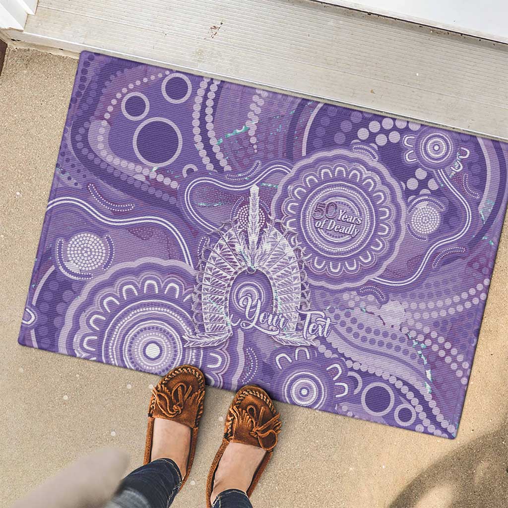 50 Years Deadly NAIDOC Week 2026 Personalised Rubber Doormat Dhari Purple Indigenous Art