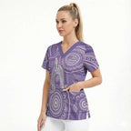50 Years Deadly NAIDOC Week 2026 Personalised Scrub Top Dhari Purple Indigenous Art