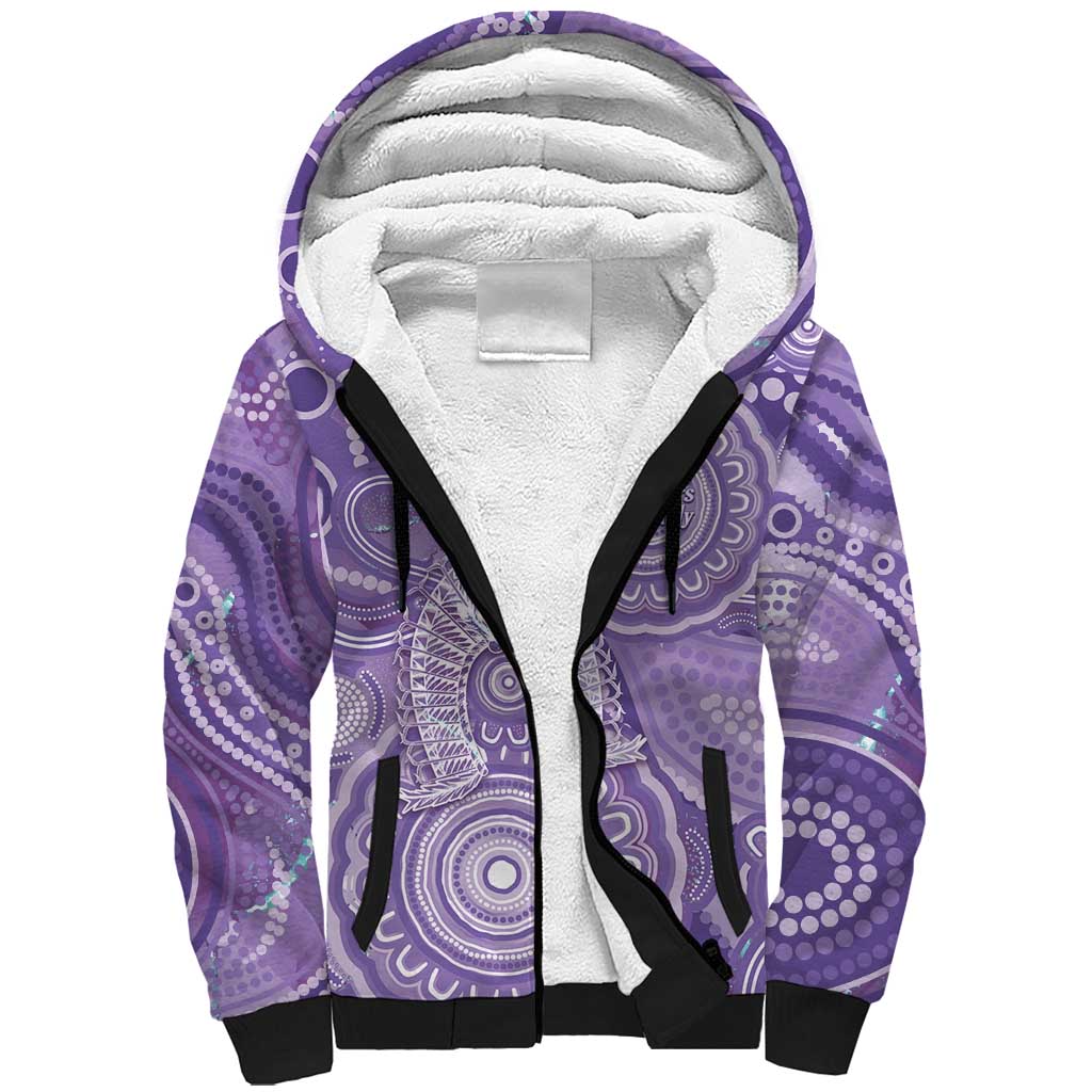 50 Years Deadly NAIDOC Week 2026 Personalised Sherpa Hoodie Dhari Purple Indigenous Art