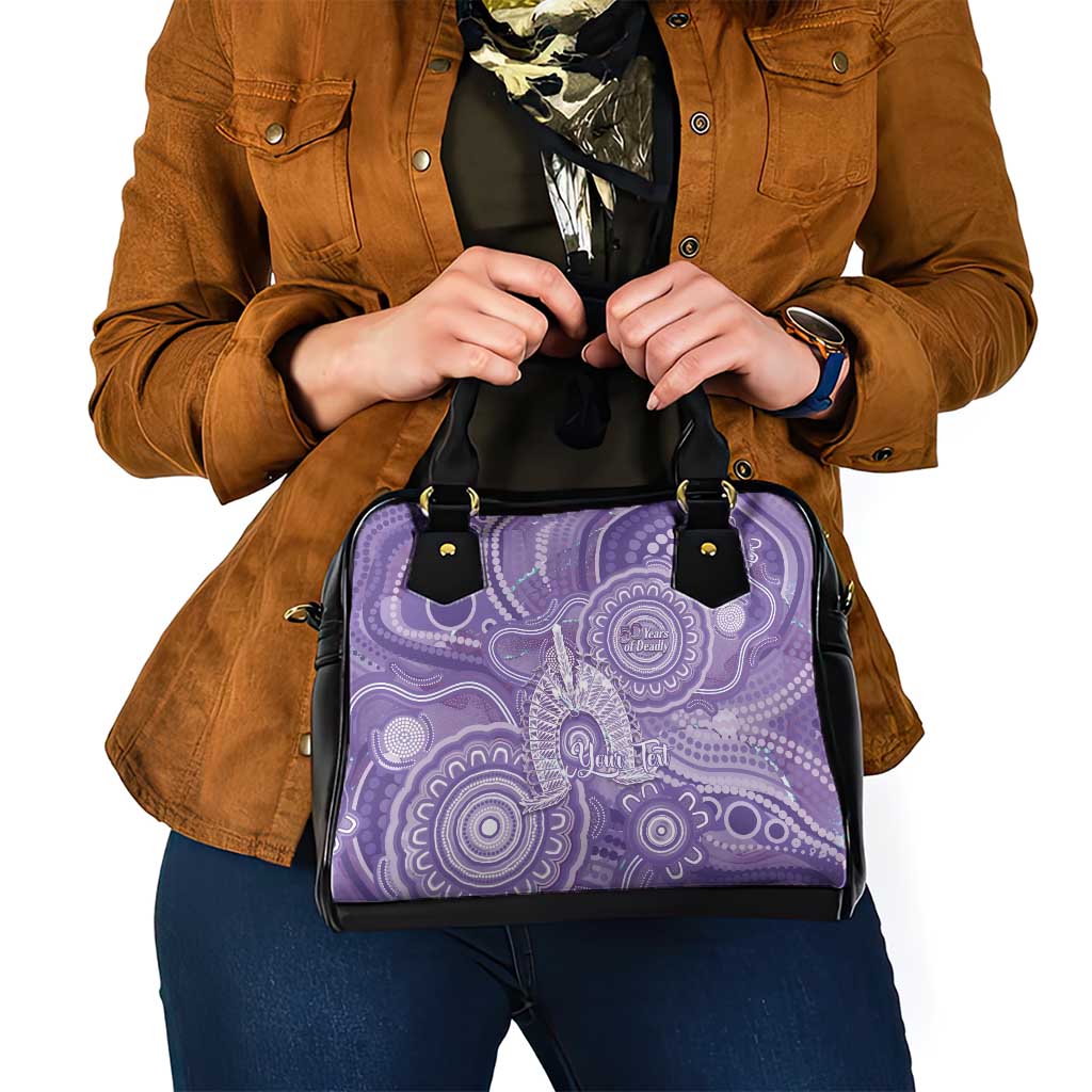 50 Years Deadly NAIDOC Week 2026 Personalised Shoulder Handbag Dhari Purple Indigenous Art