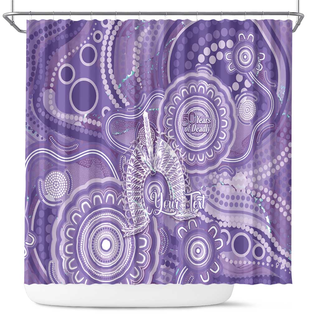 50 Years Deadly NAIDOC Week 2026 Personalised Shower Curtain Dhari Purple Indigenous Art