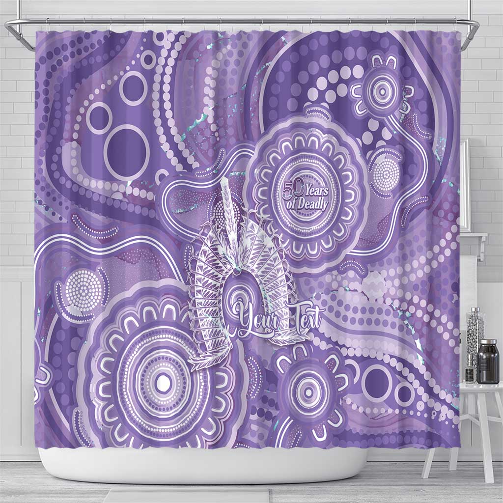 50 Years Deadly NAIDOC Week 2026 Personalised Shower Curtain Dhari Purple Indigenous Art