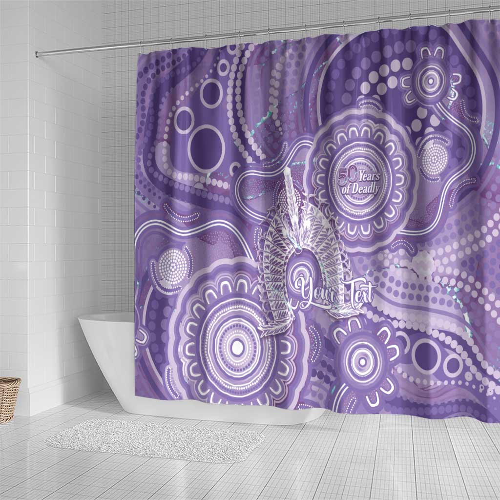 50 Years Deadly NAIDOC Week 2026 Personalised Shower Curtain Dhari Purple Indigenous Art