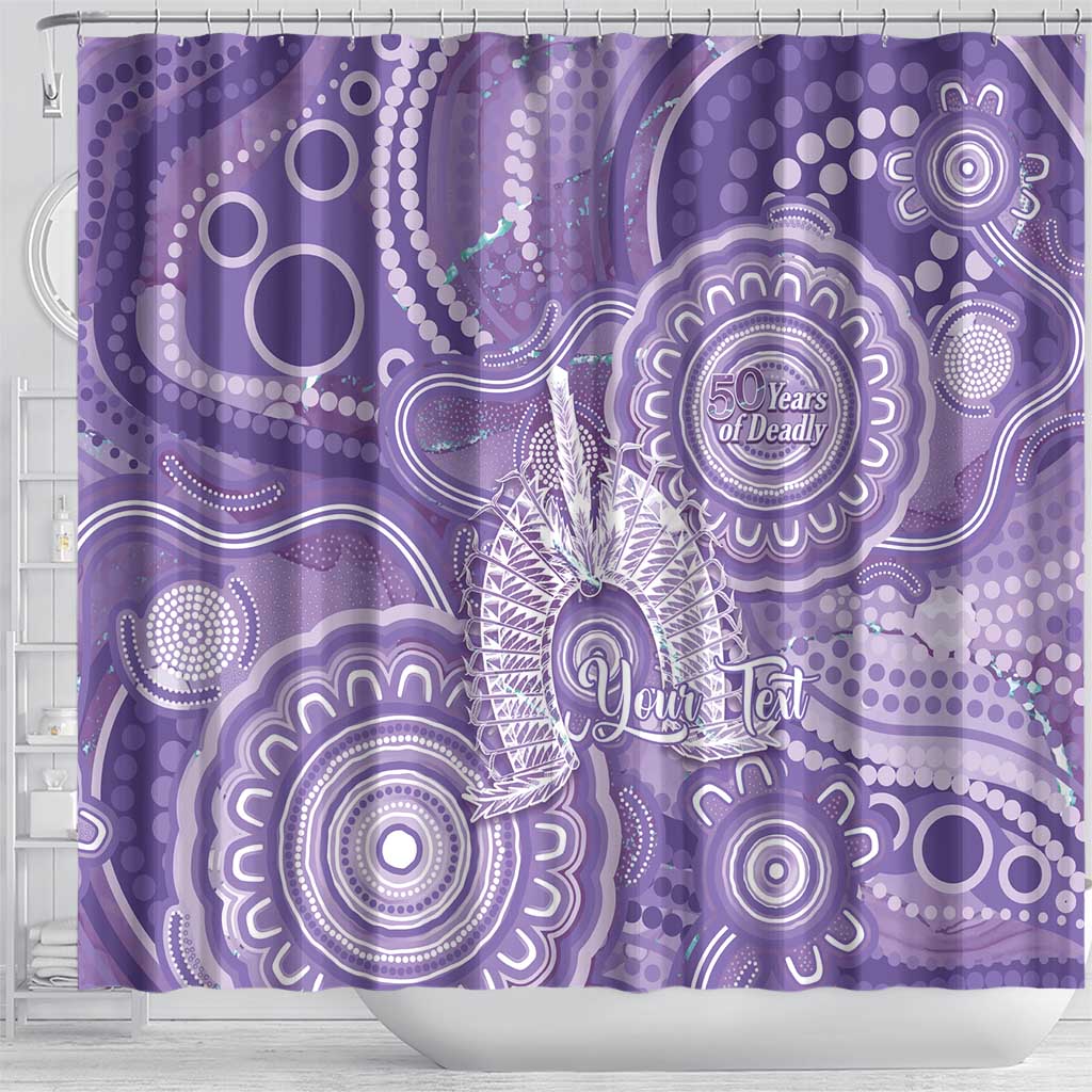 50 Years Deadly NAIDOC Week 2026 Personalised Shower Curtain Dhari Purple Indigenous Art