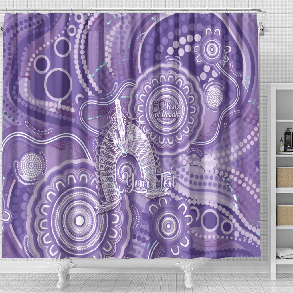 50 Years Deadly NAIDOC Week 2026 Personalised Shower Curtain Dhari Purple Indigenous Art