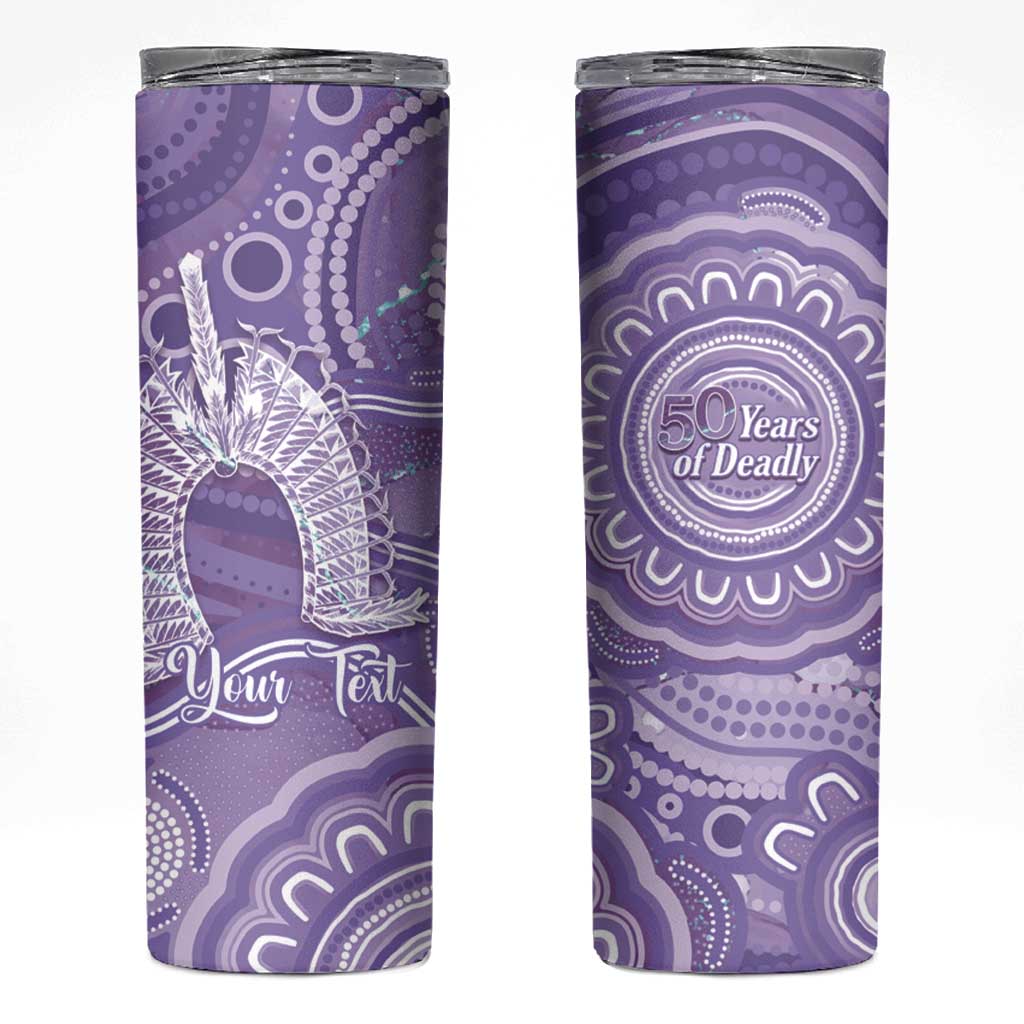 50 Years Deadly NAIDOC Week 2026 Personalised Skinny Tumbler Dhari Purple Indigenous Art