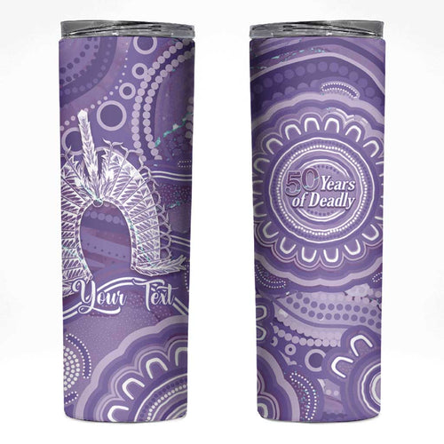 50 Years Deadly NAIDOC Week 2026 Personalised Skinny Tumbler Dhari Purple Indigenous Art