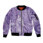 50 Years Deadly NAIDOC Week 2026 Personalised Sleeve Zip Bomber Jacket Dhari Purple Indigenous Art