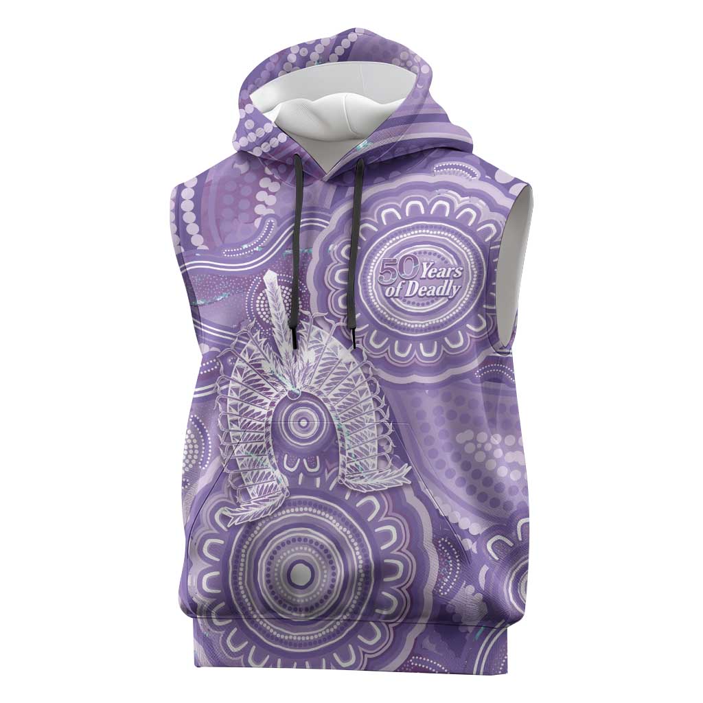 50 Years Deadly NAIDOC Week 2026 Personalised Sleeveless Hoodie Dhari Purple Indigenous Art