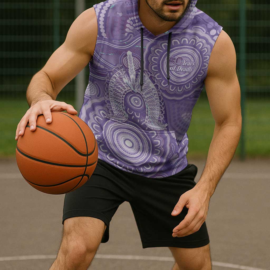 50 Years Deadly NAIDOC Week 2026 Personalised Sleeveless Hoodie Dhari Purple Indigenous Art