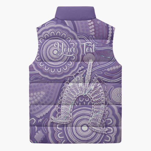 50 Years Deadly NAIDOC Week 2026 Personalised Sleeveless Puffer Jacket Dhari Purple Indigenous Art