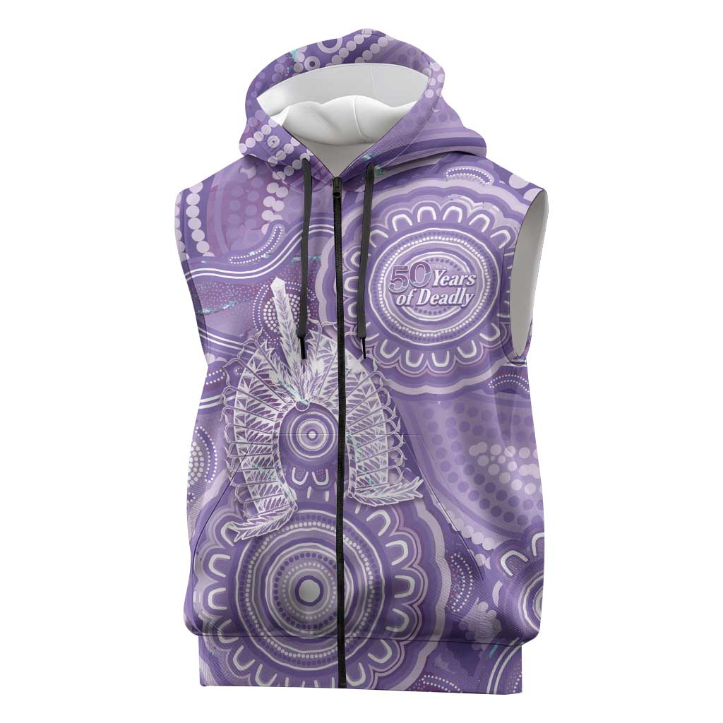 50 Years Deadly NAIDOC Week 2026 Personalised Sleeveless Zip Hoodie Dhari Purple Indigenous Art
