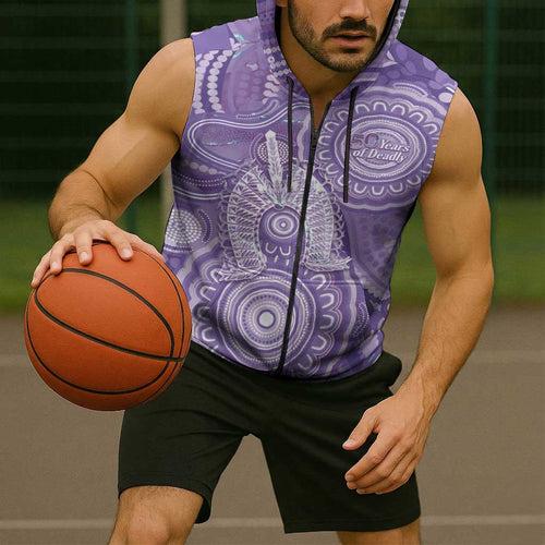 50 Years Deadly NAIDOC Week 2026 Personalised Sleeveless Zip Hoodie Dhari Purple Indigenous Art