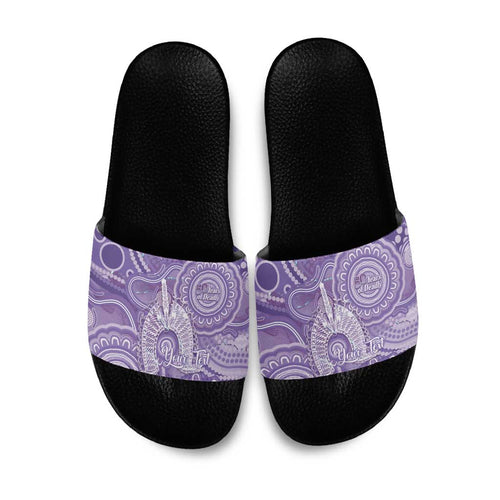 50 Years Deadly NAIDOC Week 2026 Personalised Slide Sandals Dhari Purple Indigenous Art