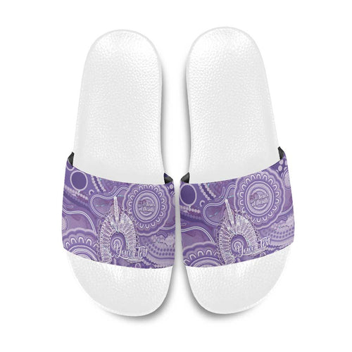 50 Years Deadly NAIDOC Week 2026 Personalised Slide Sandals Dhari Purple Indigenous Art