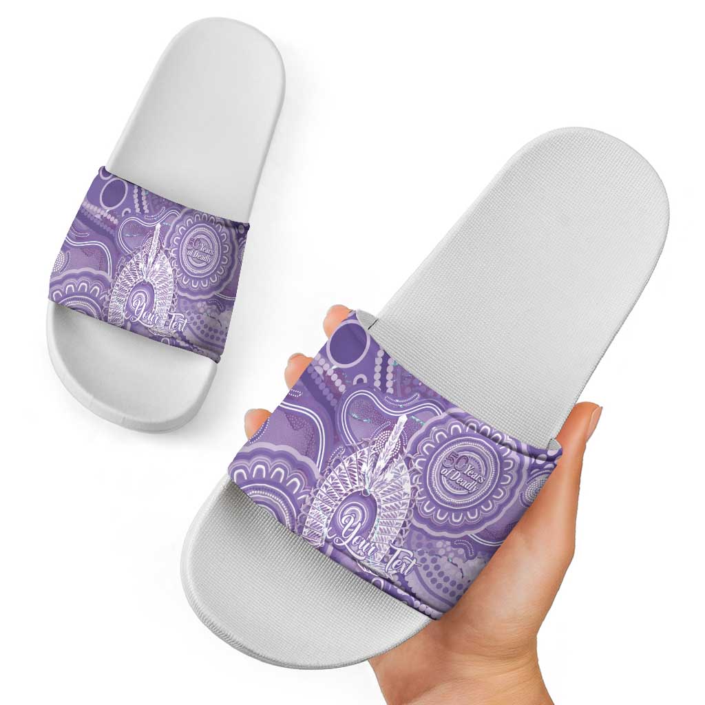 50 Years Deadly NAIDOC Week 2026 Personalised Slide Sandals Dhari Purple Indigenous Art