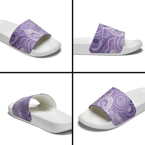 50 Years Deadly NAIDOC Week 2026 Personalised Slide Sandals Dhari Purple Indigenous Art