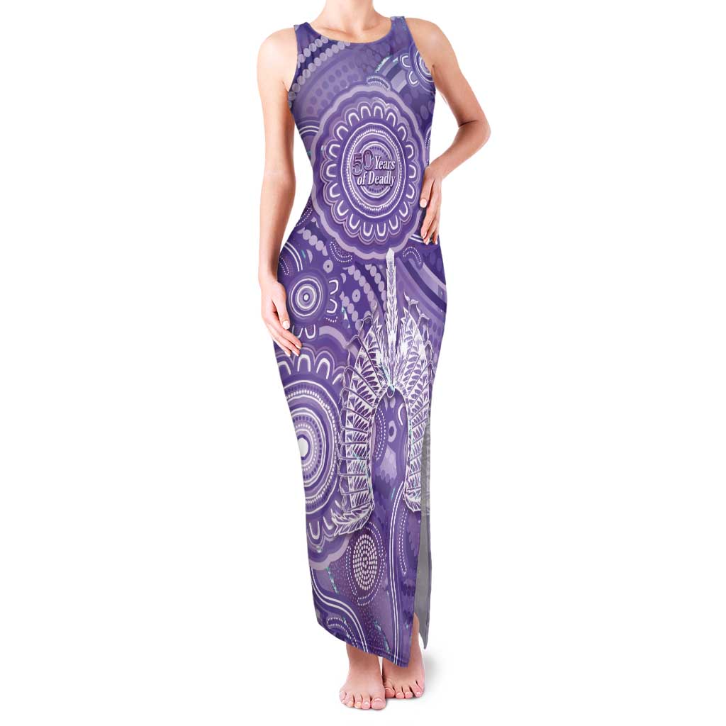 50 Years Deadly NAIDOC Week 2026 Personalised Tank Maxi Dress Dhari Purple Indigenous Art