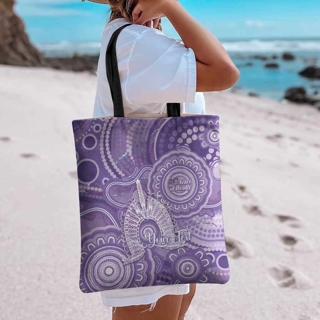 50 Years Deadly NAIDOC Week 2026 Personalised Tote Bag Dhari Purple Indigenous Art