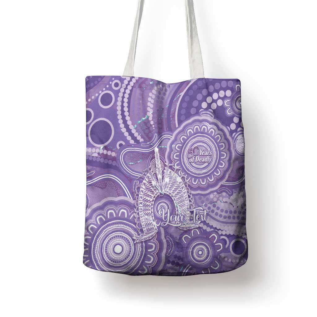 50 Years Deadly NAIDOC Week 2026 Personalised Tote Bag Dhari Purple Indigenous Art