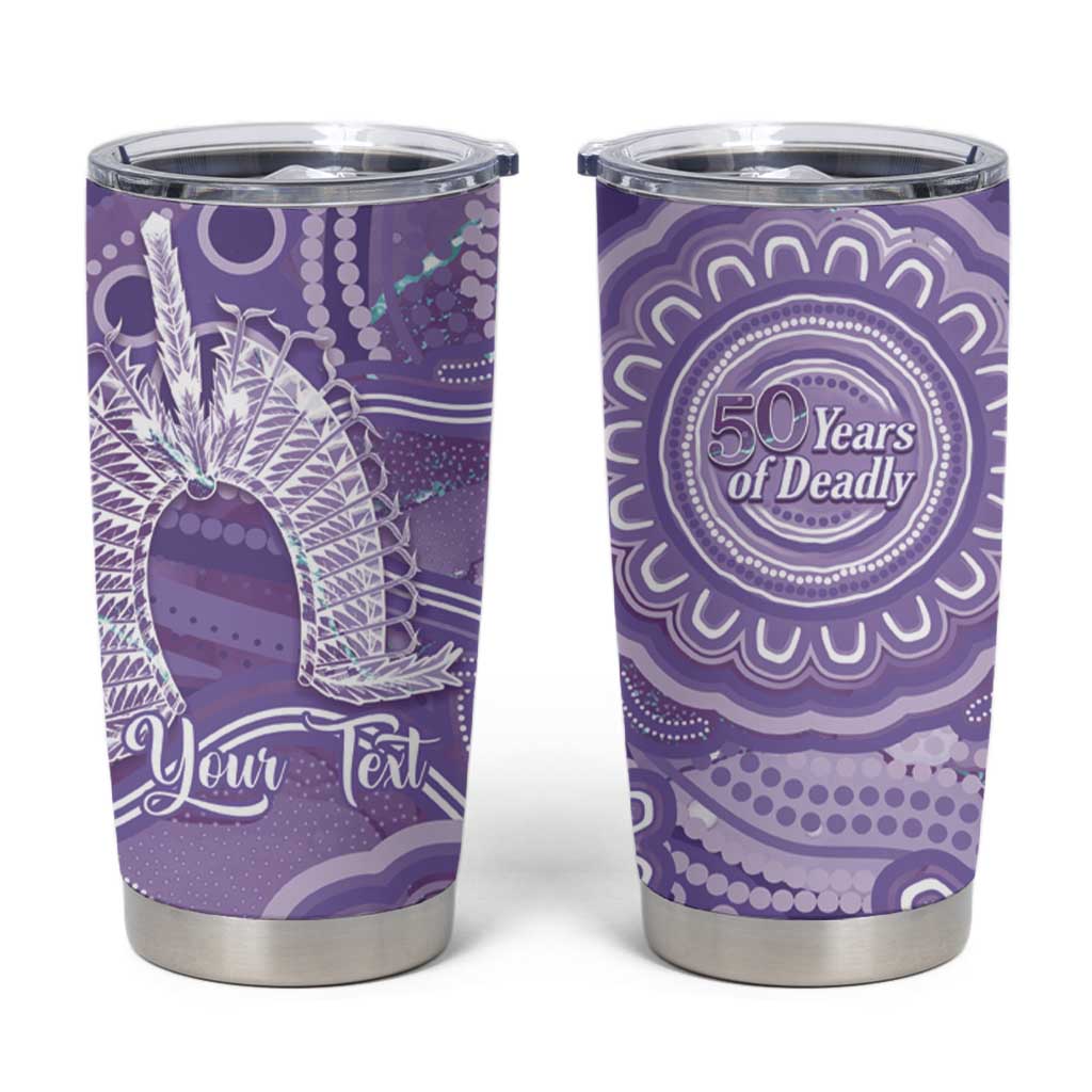 50 Years Deadly NAIDOC Week 2026 Personalised Tumbler Cup Dhari Purple Indigenous Art