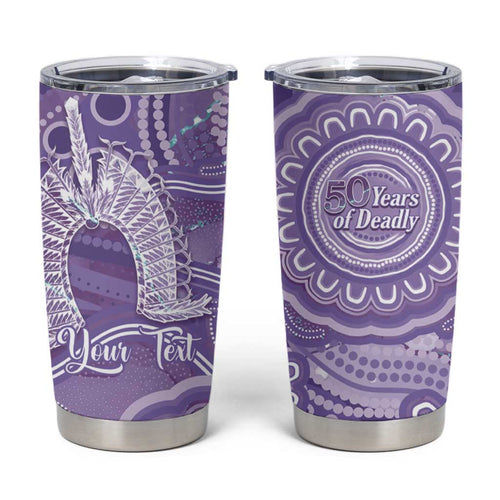 50 Years Deadly NAIDOC Week 2026 Personalised Tumbler Cup Dhari Purple Indigenous Art