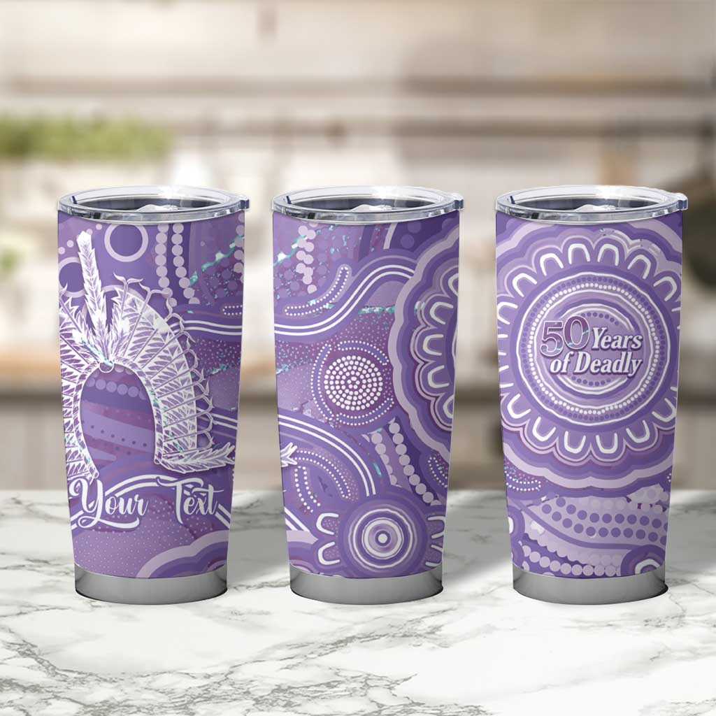 50 Years Deadly NAIDOC Week 2026 Personalised Tumbler Cup Dhari Purple Indigenous Art