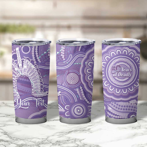 50 Years Deadly NAIDOC Week 2026 Personalised Tumbler Cup Dhari Purple Indigenous Art