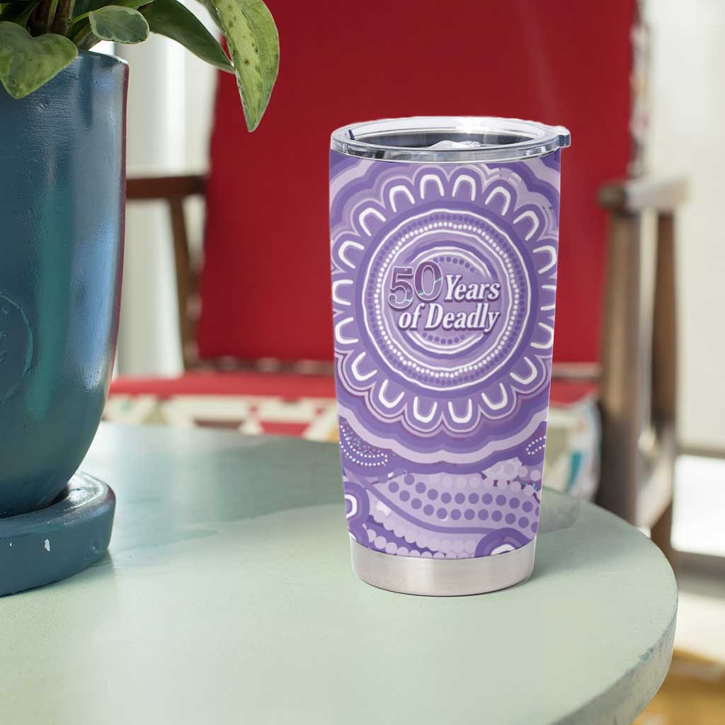 50 Years Deadly NAIDOC Week 2026 Personalised Tumbler Cup Dhari Purple Indigenous Art