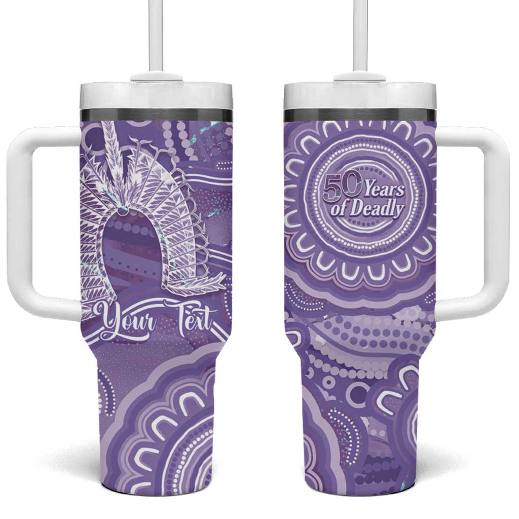 50 Years Deadly NAIDOC Week 2026 Personalised Tumbler With Handle Dhari Purple Indigenous Art