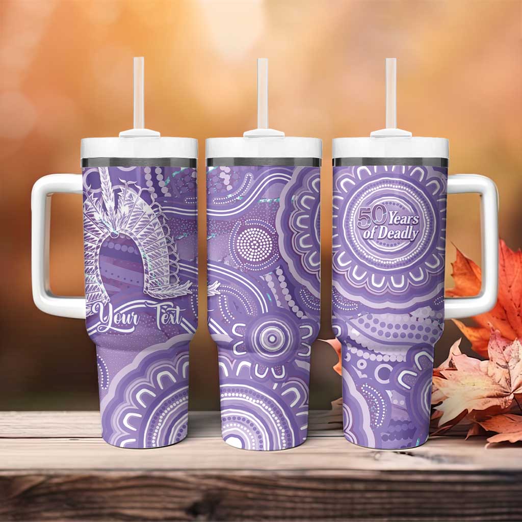50 Years Deadly NAIDOC Week 2026 Personalised Tumbler With Handle Dhari Purple Indigenous Art