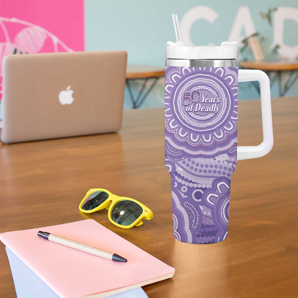 50 Years Deadly NAIDOC Week 2026 Personalised Tumbler With Handle Dhari Purple Indigenous Art