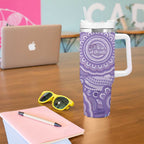50 Years Deadly NAIDOC Week 2026 Personalised Tumbler With Handle Dhari Purple Indigenous Art