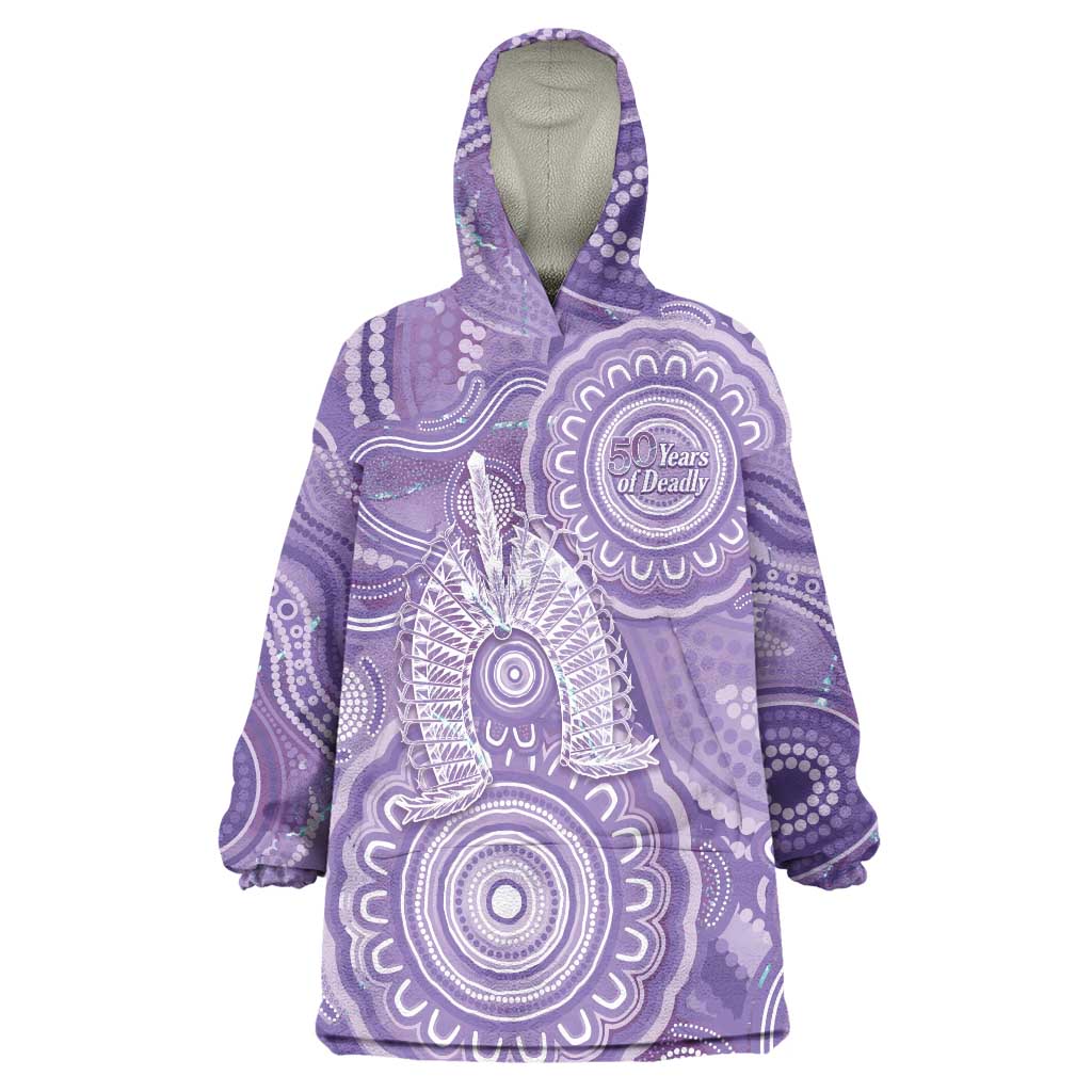 50 Years Deadly NAIDOC Week 2026 Personalised Wearable Blanket Hoodie Dhari Purple Indigenous Art