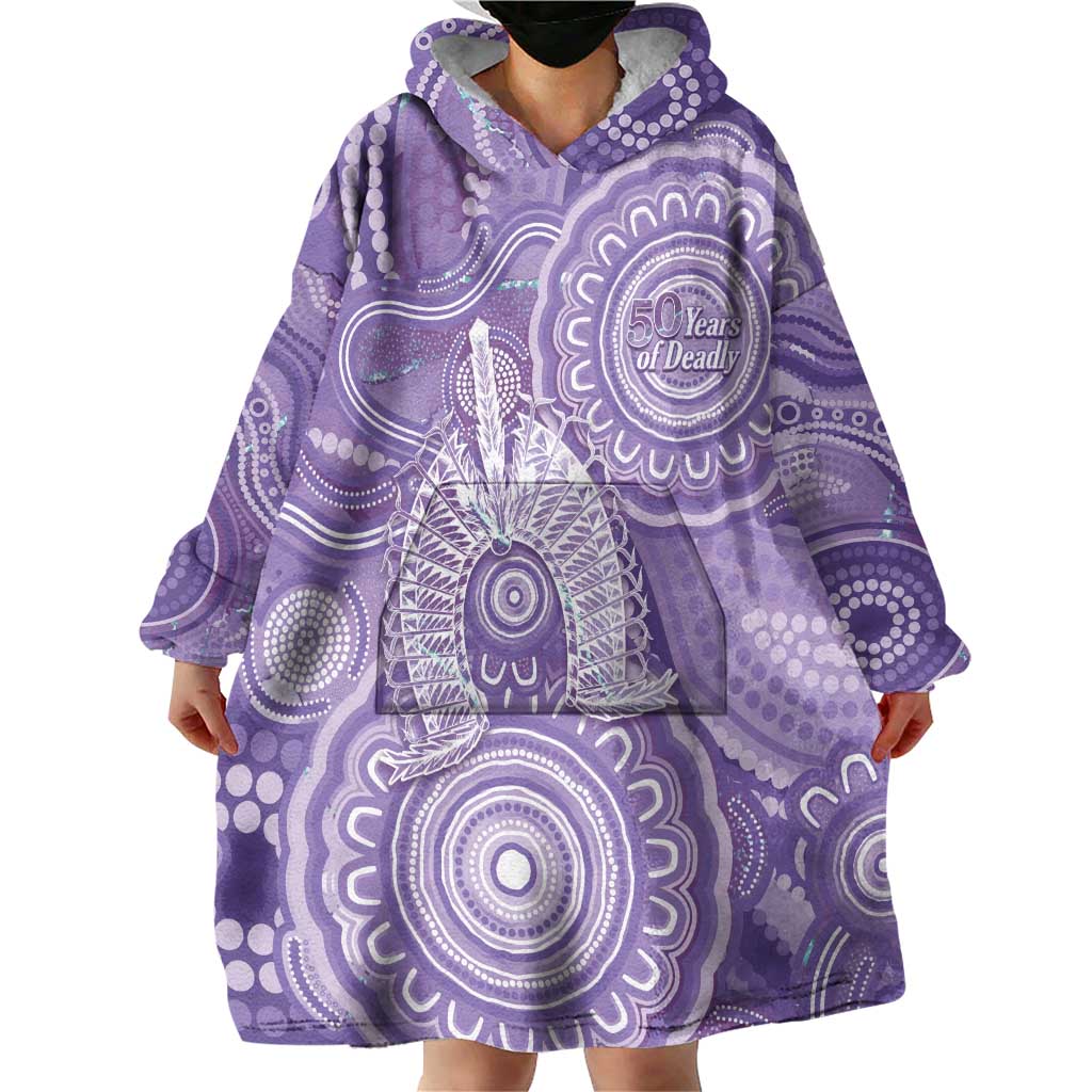 50 Years Deadly NAIDOC Week 2026 Personalised Wearable Blanket Hoodie Dhari Purple Indigenous Art