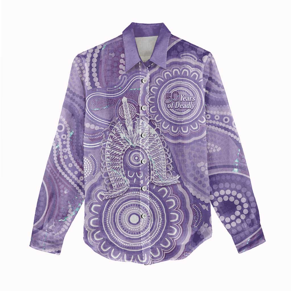 50 Years Deadly NAIDOC Week 2026 Personalised Women Casual Shirt Dhari Purple Indigenous Art
